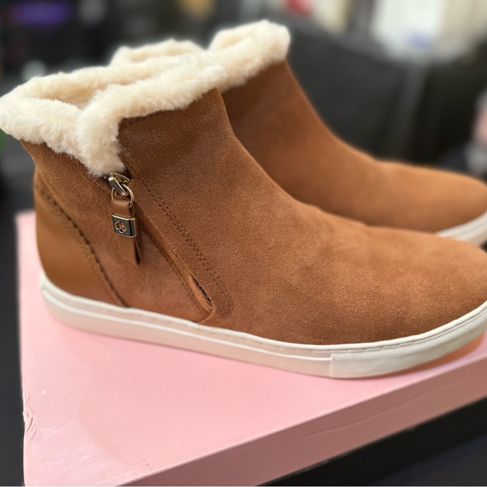 Kate Spade Tan Ankle Booties with Cream Trim